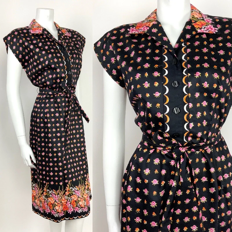 VTG 60s 70s BLACK ORANGE PINK OLIVE FLORAL SCALLOPED SHIRT WAIST DRESS 12 14 Tunics Luxurious high-end VTG 60s 70s BLACK ORANGE PINK OLIVE FLORAL SCALLOPED SHIRT WAIST DRESS 12 14 Tunics Luxurious high-end