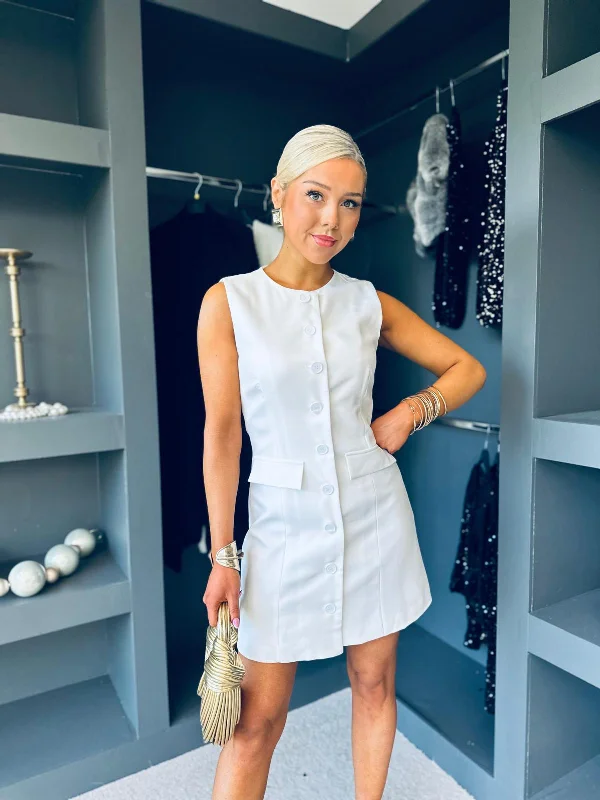 Leah Button Down Mini Mini Dress White Cozy Ribbed Mini Dress