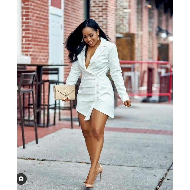 Deep V-Neck Side Button Mini Dress Trendy Cut-Out Mini Dress