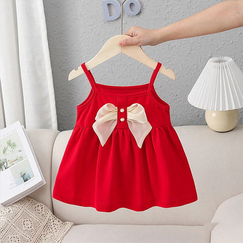 Baby Girl Dress Little Girl Summer Red Bowknot Dress Vest Dress Tunics Versatile functional Baby Girl Dress Little Girl Summer Red Bowknot Dress Vest Dress Tunics Versatile functional