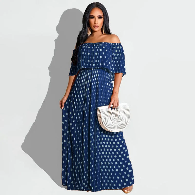 Summer Dotted Prints Fashion Casual Long plus Size Women Clothes Dress Tunics Occasion special