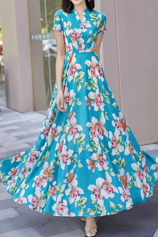 Maxi floral bohemian summer dresses 5022 Off-the-shoulder Chic Trendy