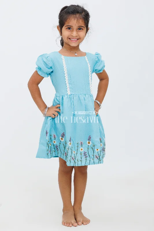 Girls Blue Pintuck Frock with Floral Embroidery and Lace Trim - Party Dress Tunics Prom sequined Girls Blue Pintuck Frock with Floral Embroidery and Lace Trim - Party Dress Tunics Prom sequined