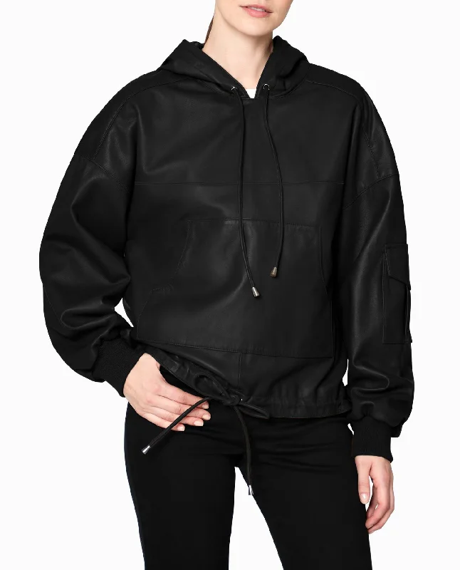 Nicole Miller Leather Space Hoodie Hoodie with Hidden Zipper Minimalist Clean