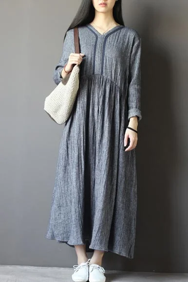Set head v neck loose commuter dress with long sleeve  CYM330 Boat Neckline Classic