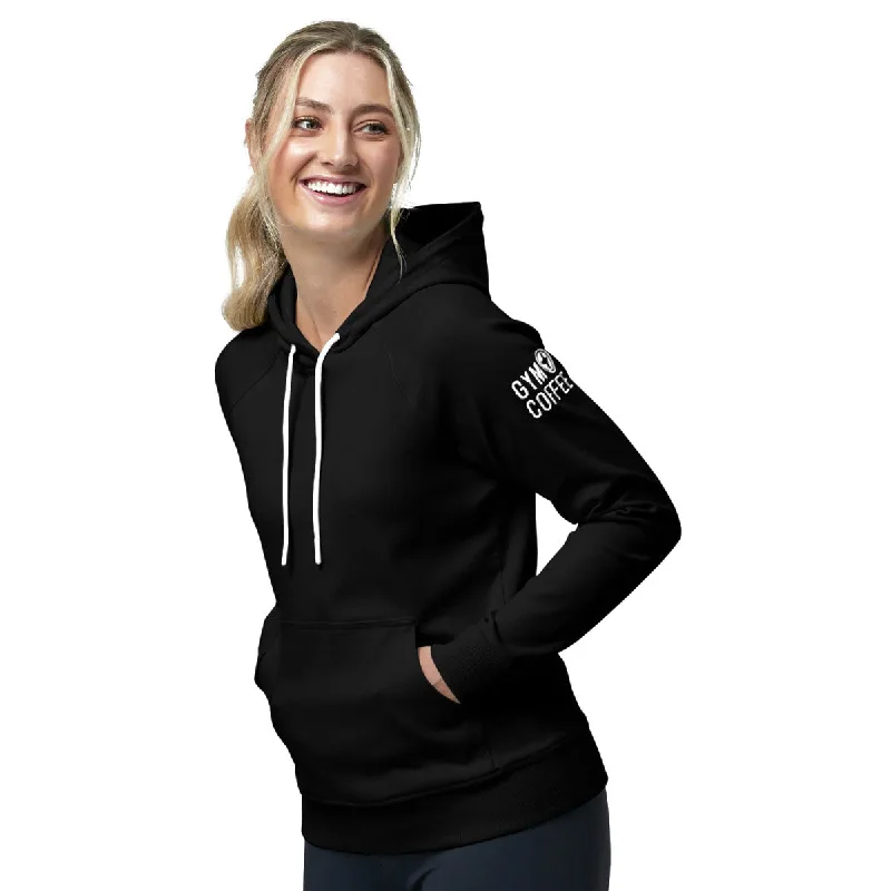 Gym+Coffee Chill Hoodie - Womens - Black/White Hoodie with Snap Buttons Easy Quick