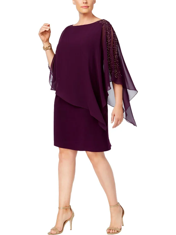Plus Womens Beaded Knee-Length Cocktail and Party Dress Tunics Ceremony elegant