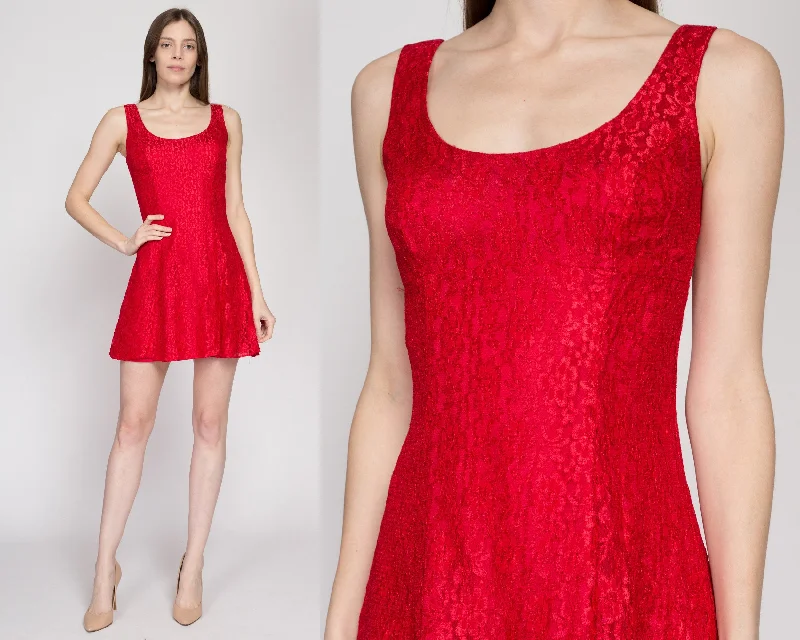 Small 90s Red Lace Mini Party Dress Tunics Chinos classic