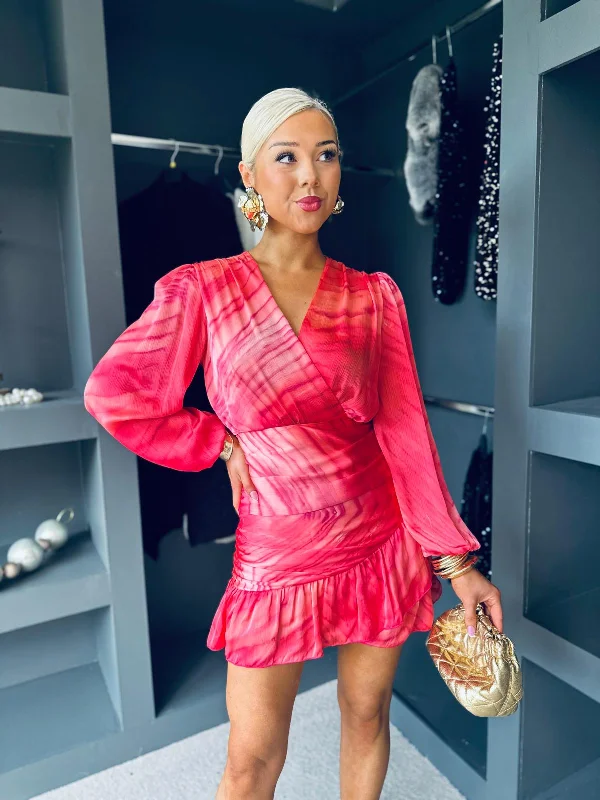 Henri Detailed Mini Dress Fuchsia Fashionable Denim Mini Dress
