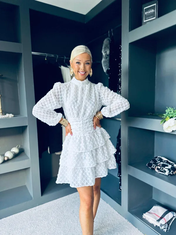 Michelle Detailed Mini Dress White Stylish Plaid Mini Dress