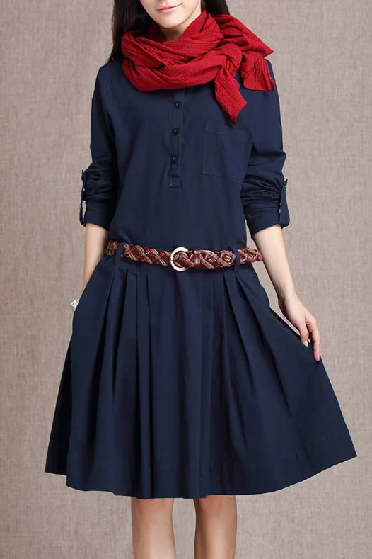 New Women Spring Summer Long Sleeve Cotton Linen Dress 3682 Boatneck Modish Everyday New Women Spring Summer Long Sleeve Cotton Linen Dress 3682 Boatneck Modish Everyday