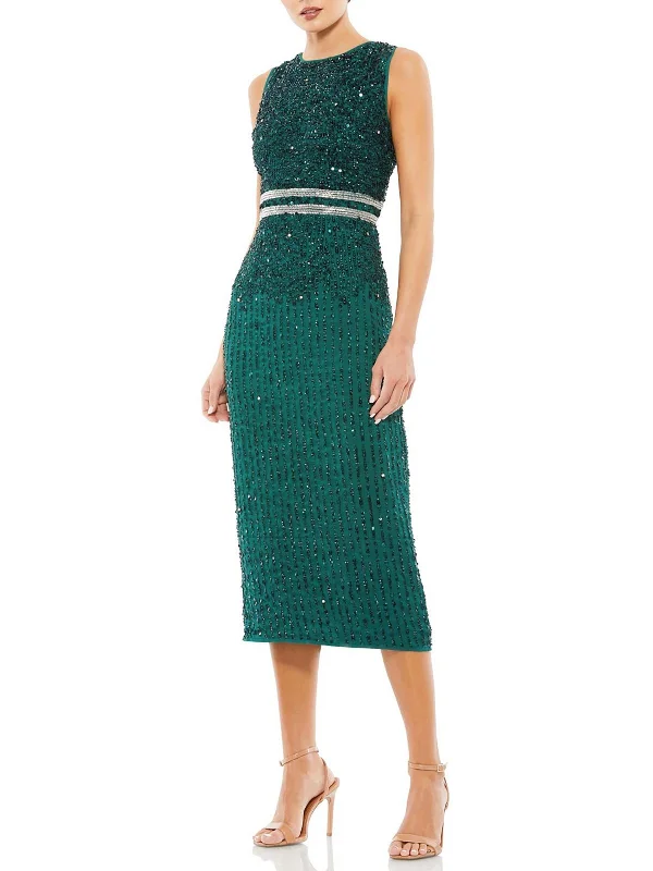 Womens Sequined High Neck Cocktail and Party Dress Off-the-shoulder Bohemian Festive