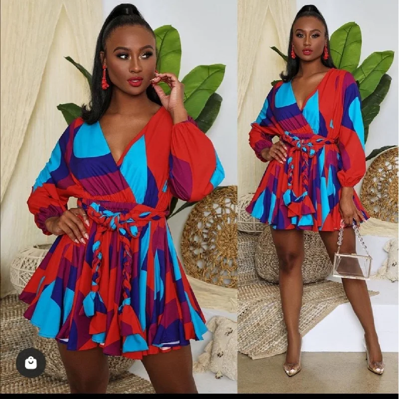 Colorful Mini Dress Chic Pleated Mini Dress
