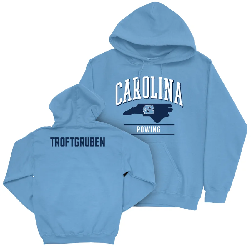 UNC Women's Rowing Carolina Blue Arch Hoodie - Lindsey Troftgruben Hoodie with Back Slit Movement Comfort UNC Women's Rowing Carolina Blue Arch Hoodie - Lindsey Troftgruben Hoodie with Back Slit Movement Comfort