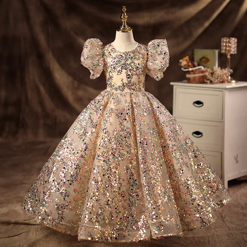 First Communion Dress Girl Pageant Princess Dress Dress Baby Girl Summer Gorgeous Puff Sleeve Sequin Formal Dress Cowl Neckline Elegant First Communion Dress Girl Pageant Princess Dress Dress Baby Girl Summer Gorgeous Puff Sleeve Sequin Formal Dress Cowl Neckline Elegant