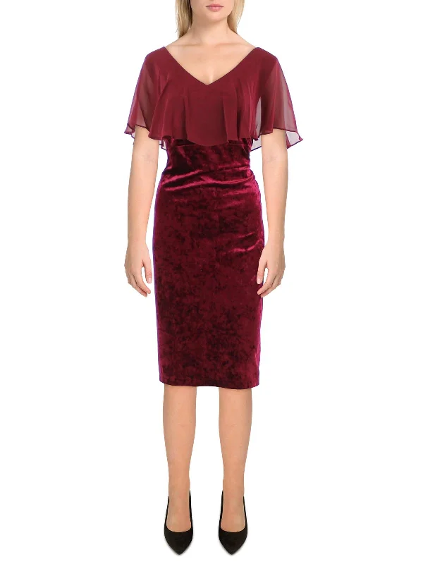 Womens Velvet Chiffon Cocktail and Party Dress Off-the-shoulder Bohemian Festive