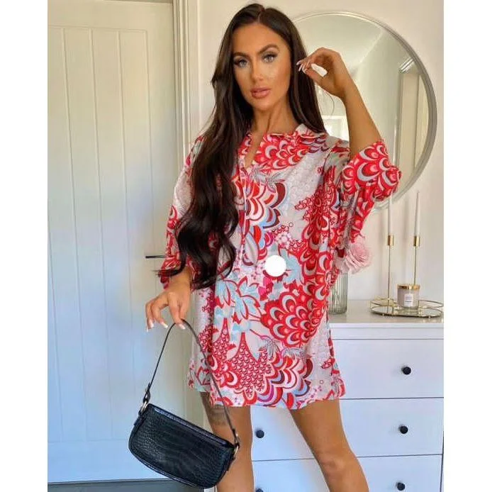 Vintage Turndown Collar Mini Dress Comfortable One-Shoulder Mini Dress