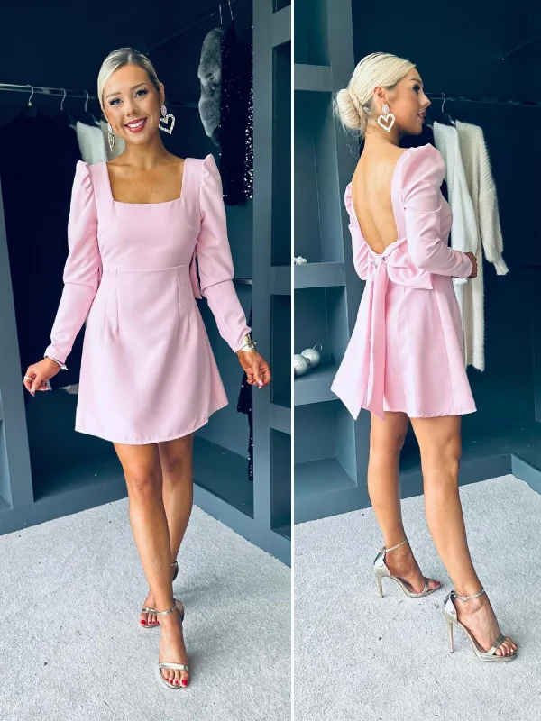 Donatella Bow Detail Mini Dress Pwr Pink Chic Sleeveless Mini Dress