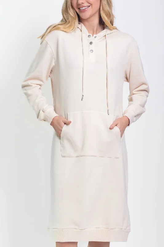 HOODIE DRESS 42" (BEIGE) Hoodie with Full-Zip Functional Layering