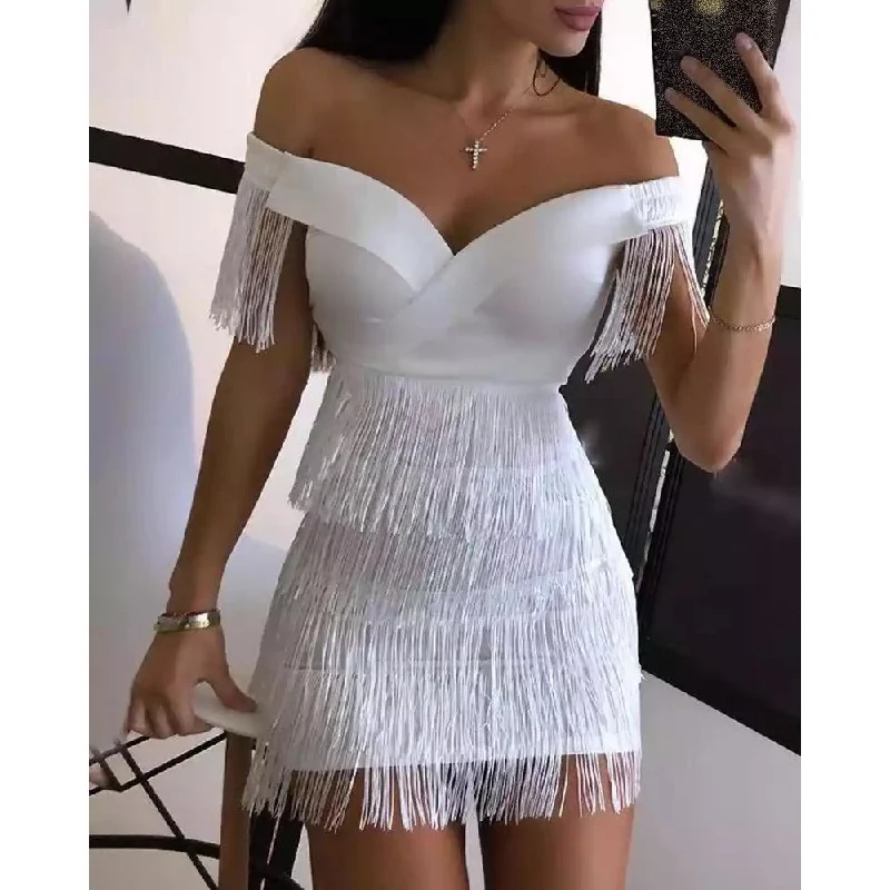 Fringe Tassel Mini Dress Classic Floral Print Mini Dress