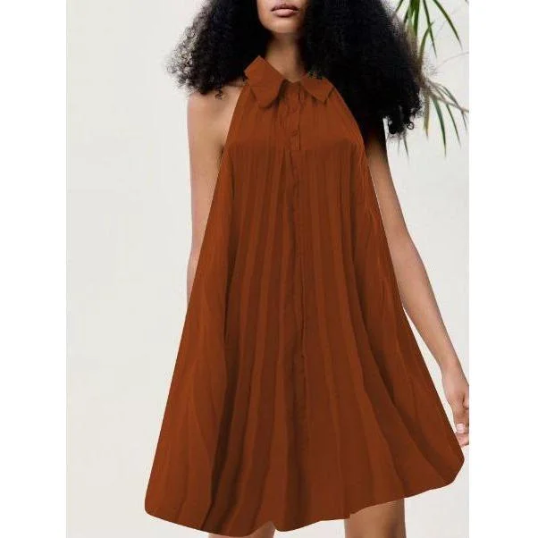 Sleeveless Buttoned Halter Mini Dress Elegant Lace-Up Mini Dress