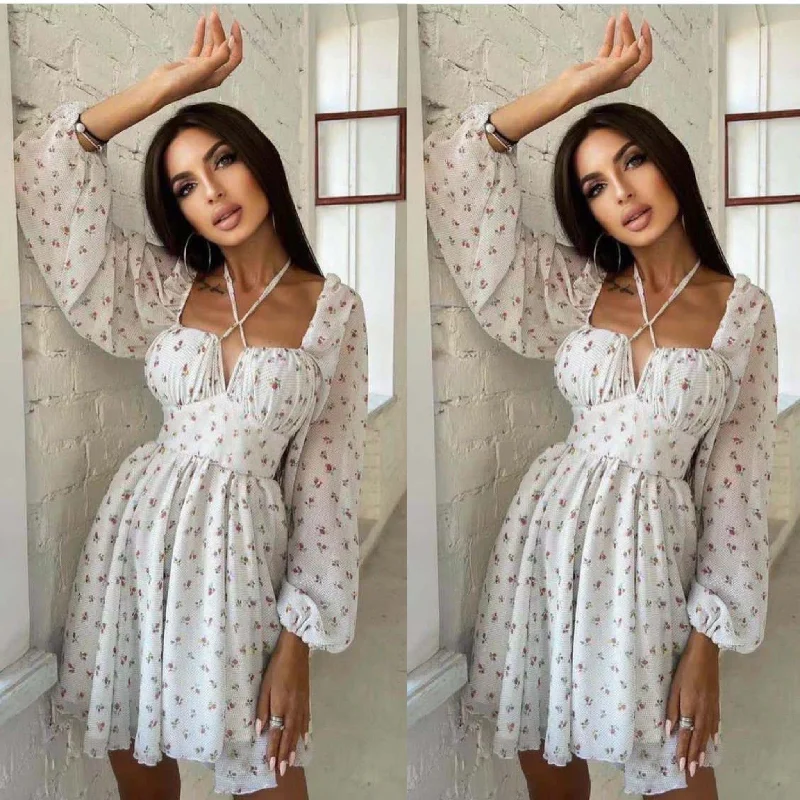 Floral Print Mini Dress Comfortable Fit-and-Flare Mini Dress
