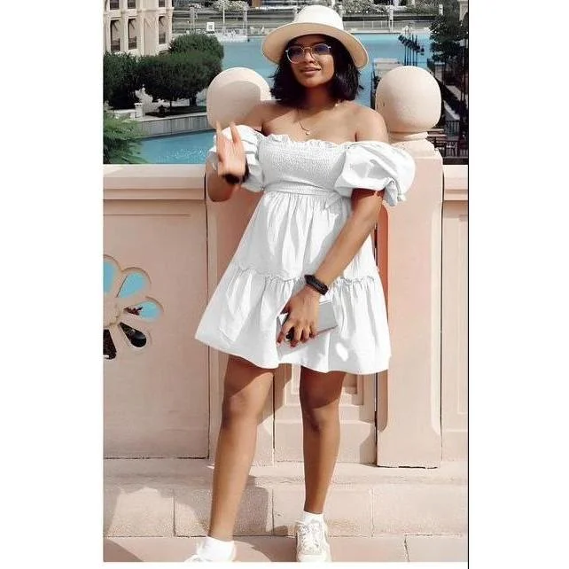Cold Shoulder Bubble Mini Dress Comfortable Polka Dot Mini Dress