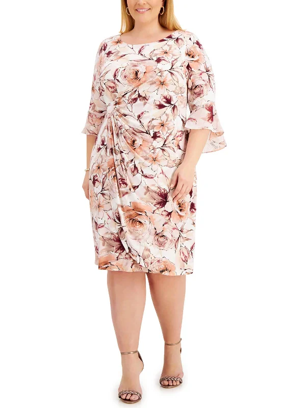 Plus Womens Gathered Midi Cocktail and Party Dress Tunics Floral girly