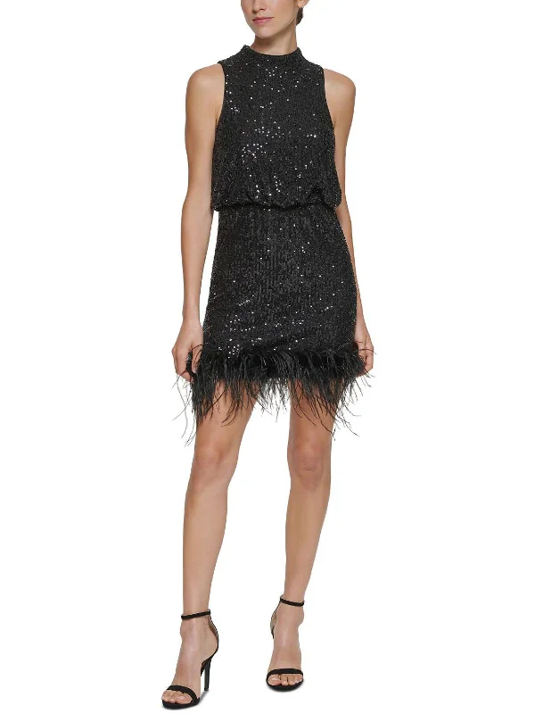Womens Sequined Mini Cocktail and Party Dress Tunics Ceremony elegant