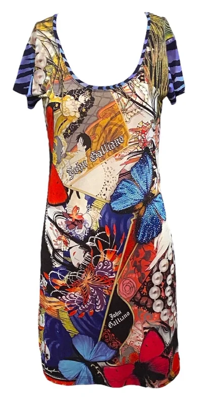 John Galliano Y2K Anime Tattoo Dress with Rhinestones Tunics Versatile stylish