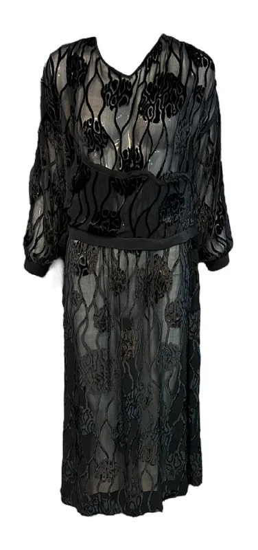 20s Black Cut Velvet Drop Waist Flapper Dress with Peek a Boo Sleeves Tunics Cozy soft 20s Black Cut Velvet Drop Waist Flapper Dress with Peek a Boo Sleeves Tunics Cozy soft