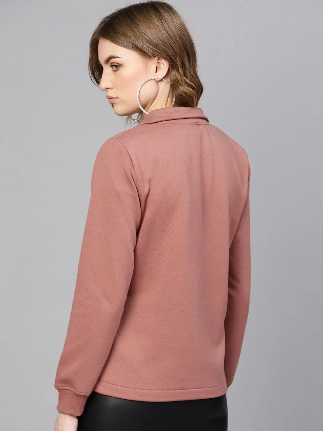 Dusty Pink Zipper Sweatshirt Hoodie with Raw Hem Edgy Unfinished