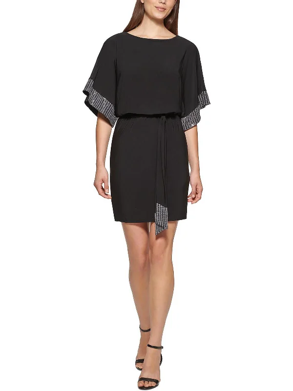 Petites Womens Blouson Mini Cocktail and Party Dress Tunics Yoga stretchy