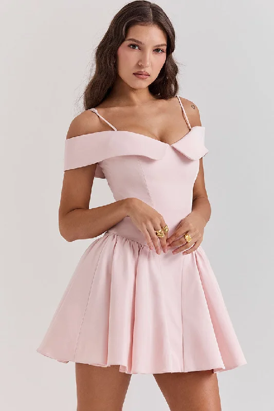 Elegant Spaghetti Strap Off Shoulder Drop Waist Fit & Flare Party Mini Dress - Pink Cozy Jersey Mini Dress Elegant Spaghetti Strap Off Shoulder Drop Waist Fit & Flare Party Mini Dress - Pink Cozy Jersey Mini Dress