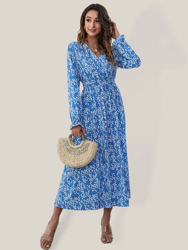 V-neck high-waist printed temperament split European and American dress Casual Short Summer V-neck high-waist printed temperament split European and American dress Casual Short Summer