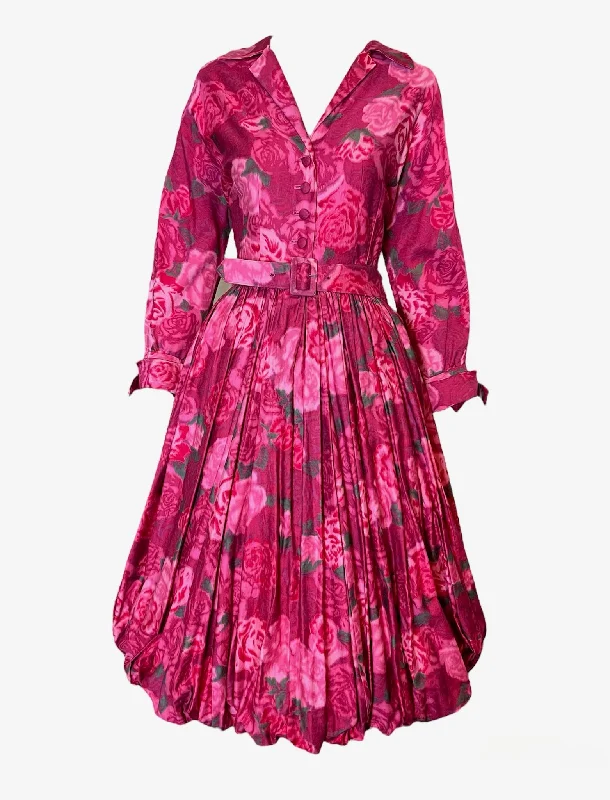 Teal Traina 50s Red and Pink Rose Print Cotton Afternoon Dress with Bubble Skirt Tunics Leisure comfortable Teal Traina 50s Red and Pink Rose Print Cotton Afternoon Dress with Bubble Skirt Tunics Leisure comfortable