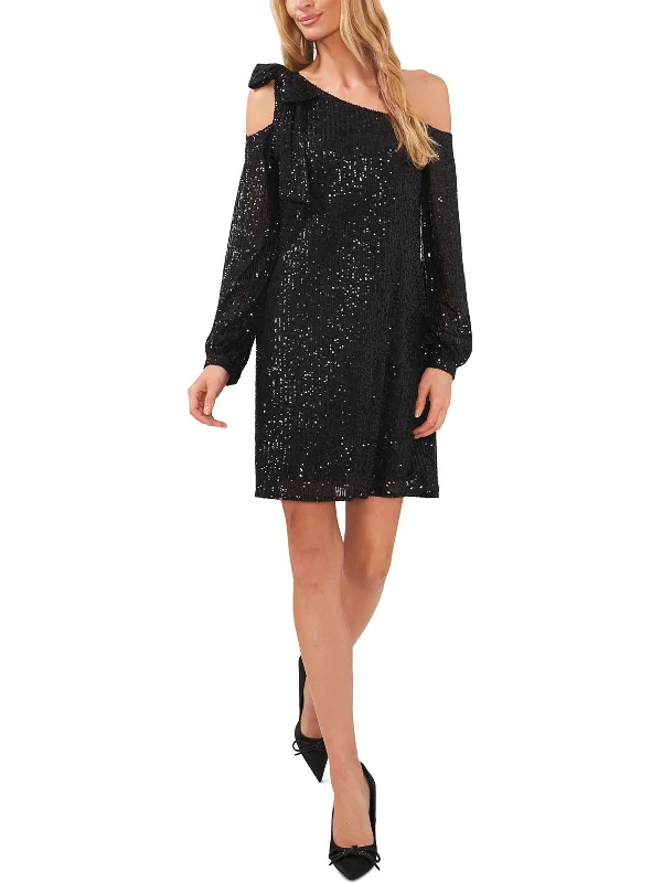 Womens Sequined One Shoulder Cocktail and Party Dress Tunics Versatile functional