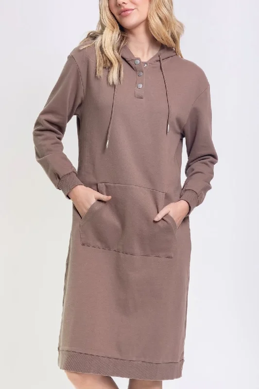 HOODIE DRESS 42" (BROWN) Hoodie with Half-Zip Sporty Casual