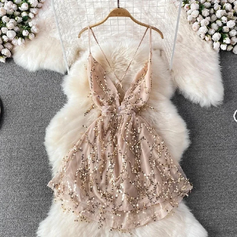 Jarold Mesh Detail Party Dress in Beige Tunics Bestseller popular