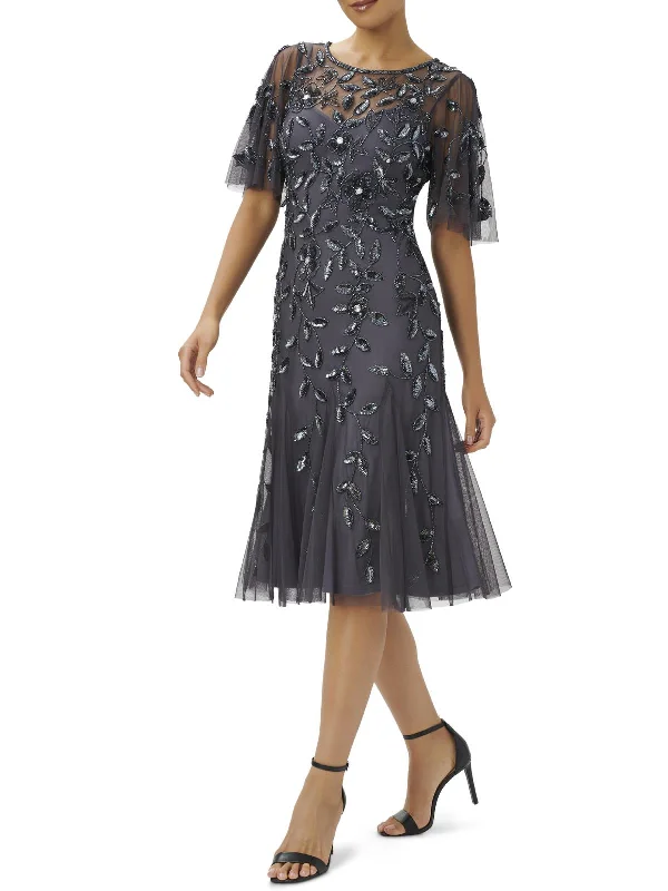 Womens Embellished Midi Cocktail and Party Dress Crew Neckline Sporty