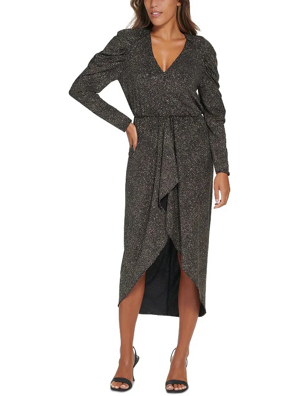 Womens Waterfall Ruffle Hi-Low Cocktail and Party Dress Tunics Winter warm