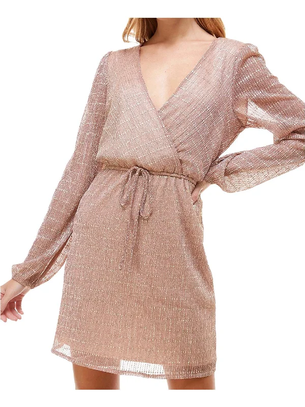 Juniors Womens Metallic Mini Cocktail and Party Dress Tunics Long Elegant