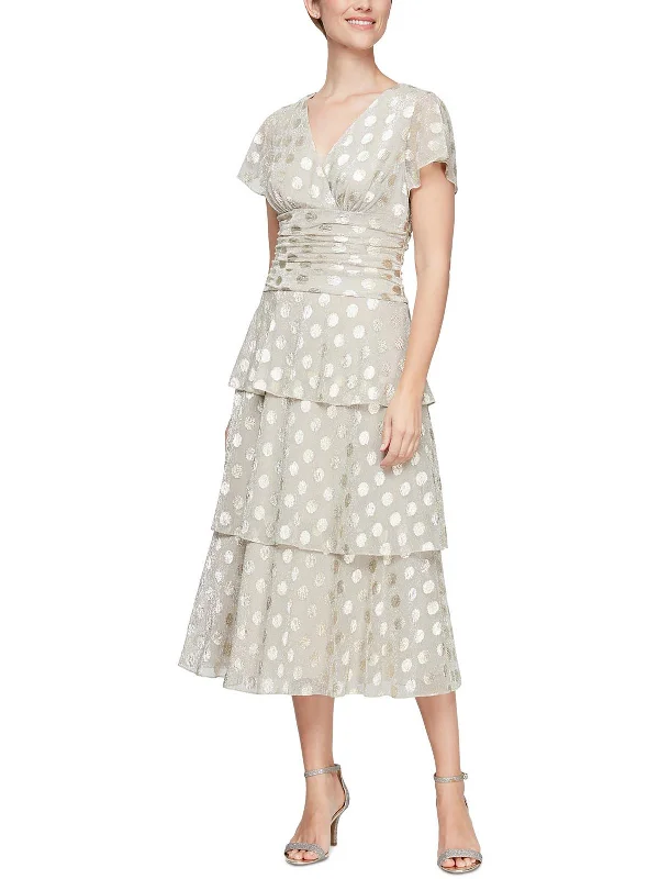 Womens Metallic Midi Cocktail and Party Dress Tunics Practical easy-care