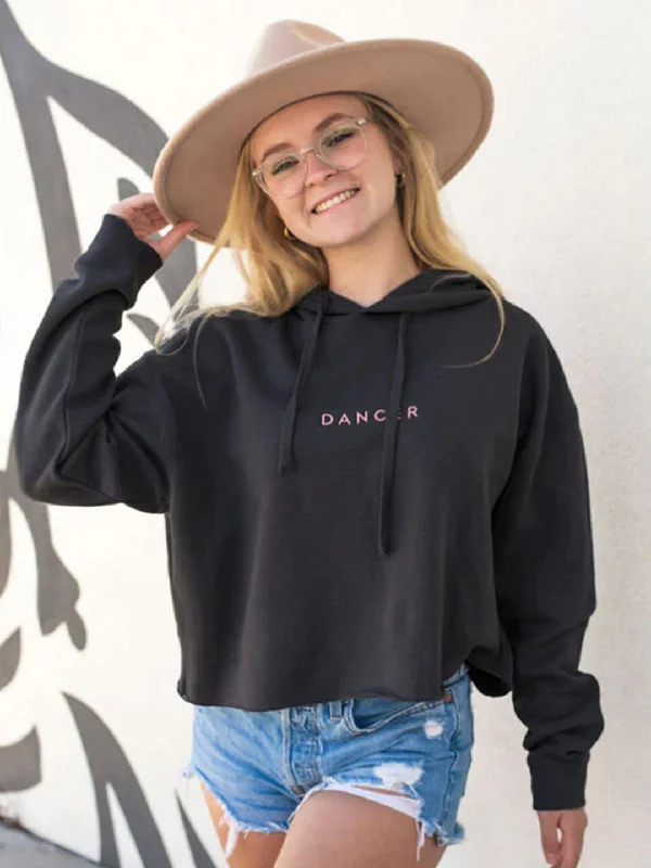 Dancer Embroidered Crop Hoodie Hoodie with Drawstring Waist Adjustable Fitted