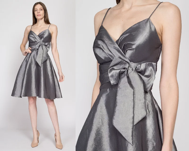 XS-Sm 90s Y2K Silver Taffeta Fit & Flare Party Dress Tunics Canvas sturdy