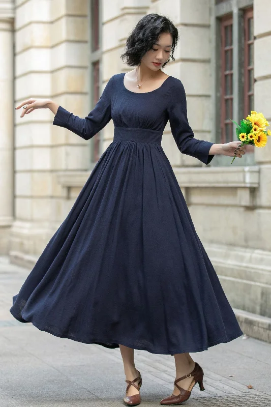 Navy Blue Maxi Linen Dress 5683 Tunics Cozy comfortable