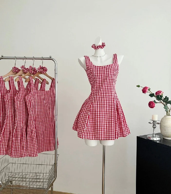 Candy Shop Gingham Mini Dress (Red) Chic Bohemian Mini Dress