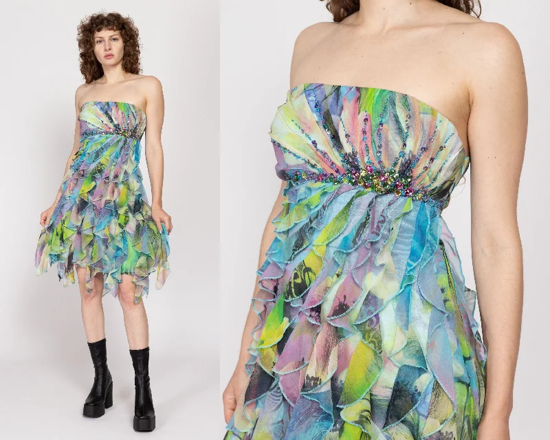 Medium Y2K Cache Ruffled Strapless Scarf Hem Party Dress NWT Tunics Lace romantic