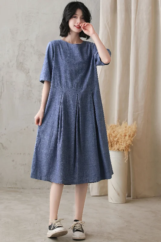 Plus Size Loose Waist Cotton Linen Dress 2729 Tunics Fall fleece