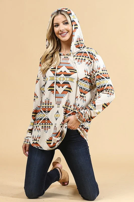 Women's Aztec Print Ultra Soft Hoodie Hoodie with Raw Hem Edgy Unfinished